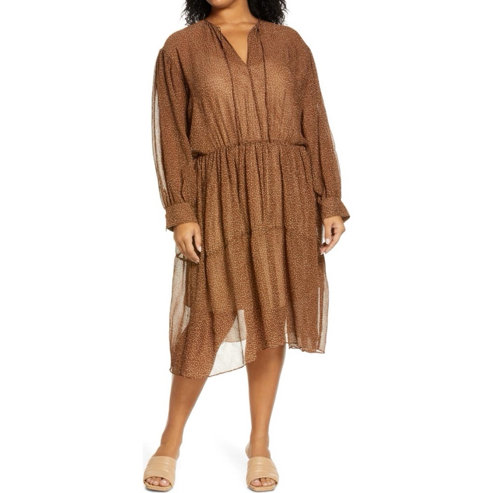 Vince Starry Dot Shirred Long Sleeve Dress